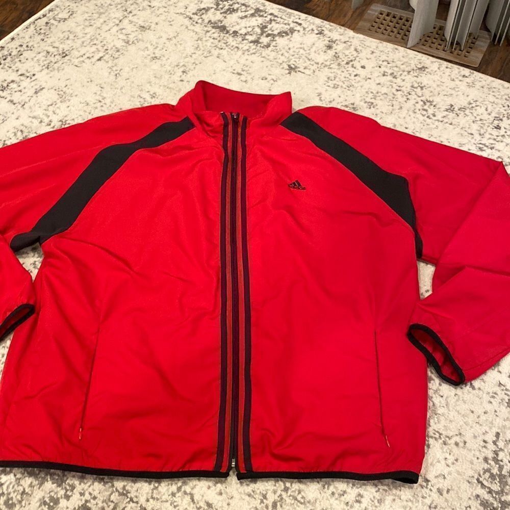 Adidas Red And Navy Jacket Windbreaker Size XL 3 stripes front and center GUC